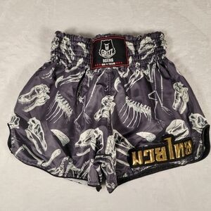 Grizz Fossil Tyrannosaurus Dino Print Pattern Muay Thai Boxing Shorts, Size S